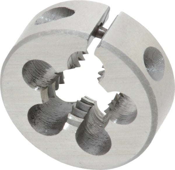 Interstate - 7/16-14 UNC Thread, 1" Outside Diam High Speed Steel Round Die - Right Hand Thread, Adjustable - Exact Tooling