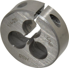 Interstate - 1/4-28 UNF Thread, 1-1/2" Outside Diam High Speed Steel Round Die - Right Hand Thread, Adjustable - Exact Tooling