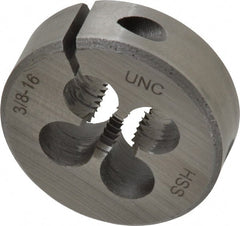 Interstate - 3/8-16 UNC Thread, 1-1/2" Outside Diam High Speed Steel Round Die - Right Hand Thread, Adjustable - Exact Tooling