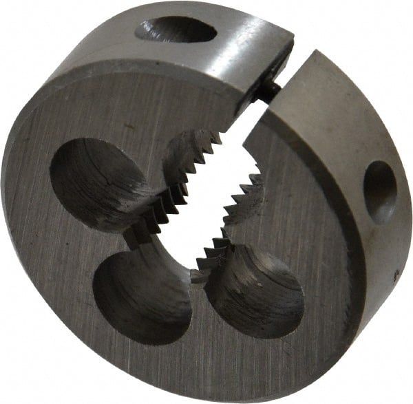 Interstate - 7/16-14 UNC Thread, 1-1/2" Outside Diam High Speed Steel Round Die - Right Hand Thread, Adjustable - Exact Tooling