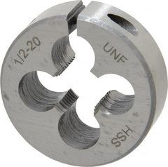 Interstate - 1/2-20 UNF Thread, 1-1/2" Outside Diam High Speed Steel Round Die - Right Hand Thread, Adjustable - Exact Tooling