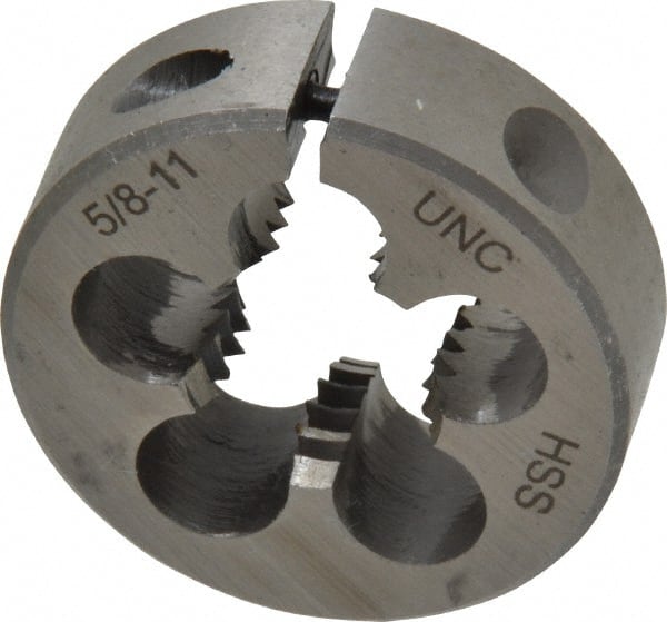 Interstate - 5/8-11 UNC Thread, 1-1/2" Outside Diam High Speed Steel Round Die - Right Hand Thread, Adjustable - Exact Tooling