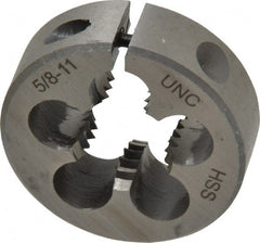 Interstate - 5/8-11 UNC Thread, 1-1/2" Outside Diam High Speed Steel Round Die - Right Hand Thread, Adjustable - Exact Tooling