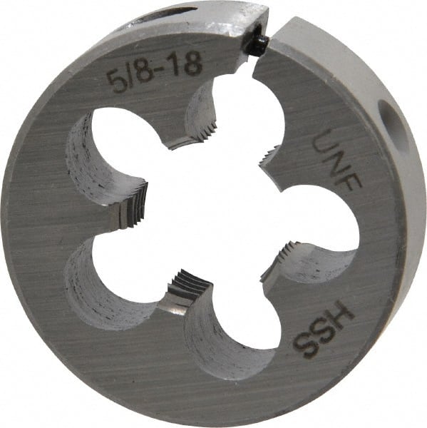 Interstate - 5/8-18 UNF Thread, 1-1/2" Outside Diam High Speed Steel Round Die - Right Hand Thread, Adjustable - Exact Tooling