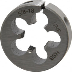 Interstate - 5/8-18 UNF Thread, 1-1/2" Outside Diam High Speed Steel Round Die - Right Hand Thread, Adjustable - Exact Tooling