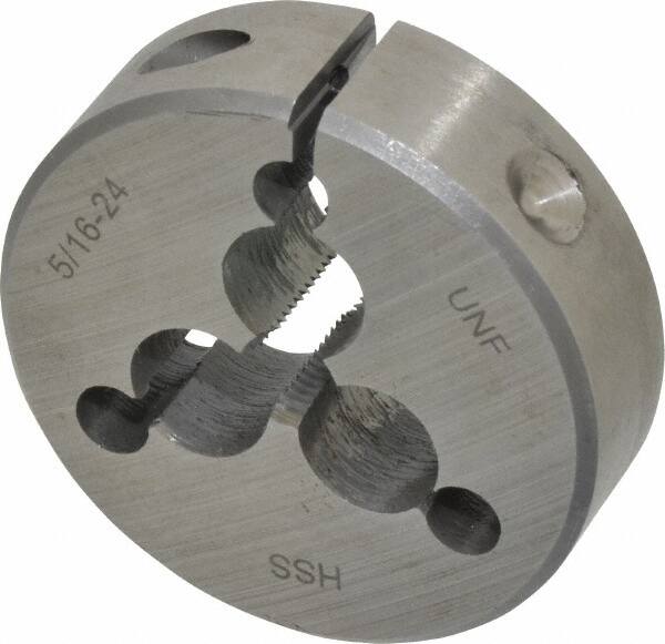 Interstate - 5/16-24 UNF Thread, 2" Outside Diam High Speed Steel Round Die - Right Hand Thread, Adjustable - Exact Tooling