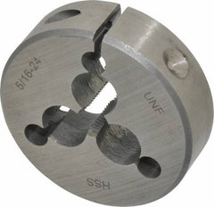 Interstate - 5/16-24 UNF Thread, 2" Outside Diam High Speed Steel Round Die - Right Hand Thread, Adjustable - Exact Tooling