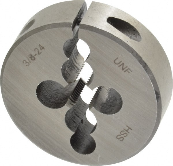 Interstate - 3/8-24 UNF Thread, 2" Outside Diam High Speed Steel Round Die - Right Hand Thread, Adjustable - Exact Tooling
