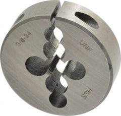 Interstate - 3/8-24 UNF Thread, 2" Outside Diam High Speed Steel Round Die - Right Hand Thread, Adjustable - Exact Tooling