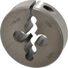 Interstate - 7/16-20 UNF Thread, 2" Outside Diam High Speed Steel Round Die - Right Hand Thread, Adjustable - Exact Tooling
