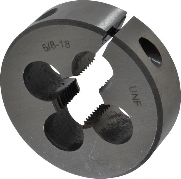 Interstate - 5/8-18 UNF Thread, 2" Outside Diam High Speed Steel Round Die - Right Hand Thread, Adjustable - Exact Tooling
