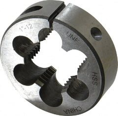 Interstate - 1-12 UNF Thread, 2" Outside Diam High Speed Steel Round Die - Right Hand Thread, Adjustable - Exact Tooling