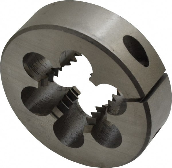 Interstate - 1-1/8 - 7 UNC Thread, 2-1/2" Outside Diam High Speed Steel Round Die - Right Hand Thread, Adjustable - Exact Tooling