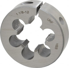 Interstate - 1-1/8 - 12 UNF Thread, 2-1/2" Outside Diam High Speed Steel Round Die - Right Hand Thread, Adjustable - Exact Tooling