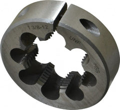 Interstate - 1-3/8 - 12 UNF Thread, 2-1/2" Outside Diam High Speed Steel Round Die - Right Hand Thread, Adjustable - Exact Tooling