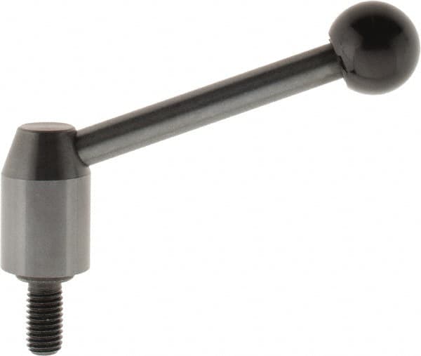J.W. Winco - M10 x 1.5, 16mm Hub Diam, Steel Threaded Stud Adjustable Clamping Handle - 96mm OAL, 40mm High - Exact Tooling