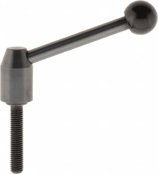 J.W. Winco - M10 x 1.5, 16mm Hub Diam, Steel Threaded Stud Adjustable Clamping Handle - 96mm OAL, 40mm High - Exact Tooling