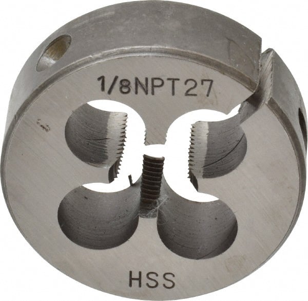 Interstate - 1/8-27 NPT Thread, Round Pipe Die - 1-1/2" Outside Diam, High Speed Steel - Exact Tooling