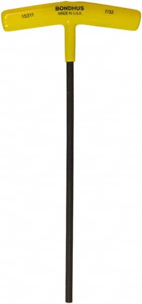 Bondhus - 7/32" Hex, T-Handle Cushion Grip, Hex Key - 9" OAL, Protanium High Torque Steel, Inch System of Measurement - Exact Tooling
