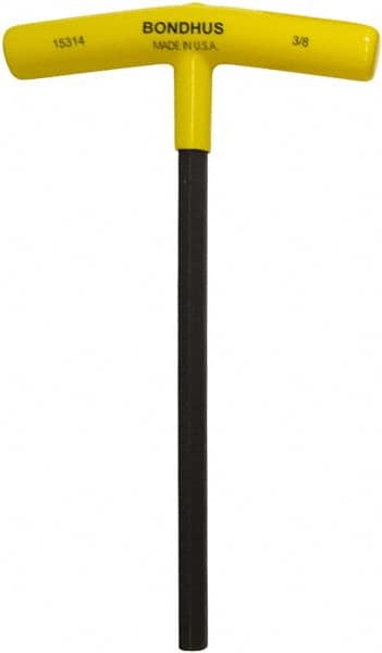 Bondhus - 3/8" Hex, T-Handle Cushion Grip, Hex Key - 9" OAL, Protanium High Torque Steel, Inch System of Measurement - Exact Tooling