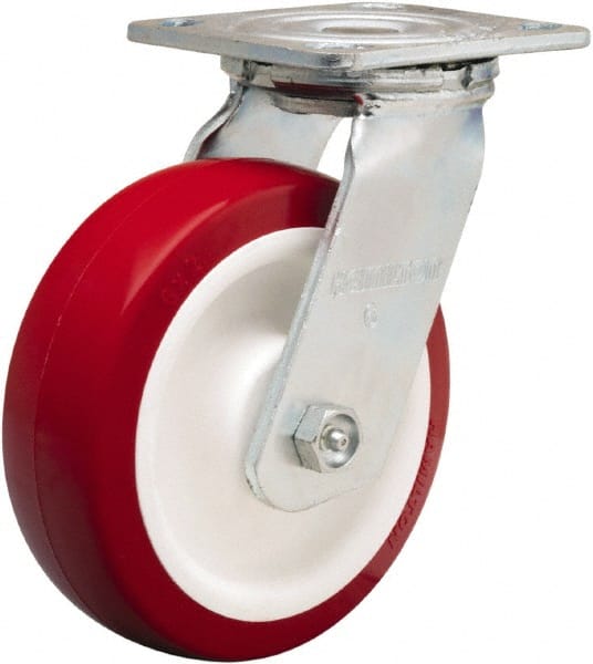 Hamilton - 6" Diam x 2" Wide x 7-1/2" OAH Top Plate Mount Swivel Caster - Polyurethane Mold on Polypropylene, 900 Lb Capacity, Straight Roller Bearing, 4 x 4-1/2" Plate - Exact Tooling