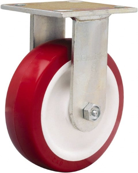 Hamilton - 6" Diam x 2" Wide x 7-1/2" OAH Top Plate Mount Rigid Caster - Polyurethane Mold on Polypropylene, 800 Lb Capacity, Straight Roller Bearing, 4 x 4-1/2" Plate - Exact Tooling