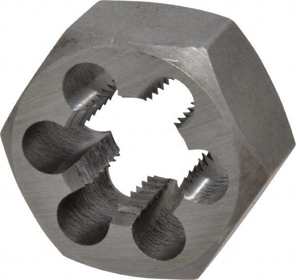 Interstate - M22x2.50 Metric Coarse Thread, 1-5/8" Hex, Right Hand Thread, Hex Rethreading Die - Carbon Steel, 7/8" Thick - Exact Tooling