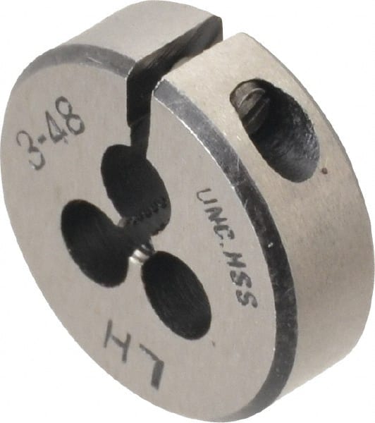 Interstate - #3-48 UNC Thread, 13/16" Outside Diam High Speed Steel Round Die - Left Hand Thread, Adjustable - Exact Tooling