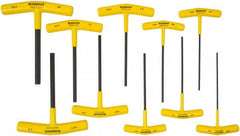 Bondhus - 10 Piece T-Handle Cushion Grip Hex Key Set - Hex Range 3/32 to 3/8", 6" OAL, Protanium High Torque Steel - Exact Tooling