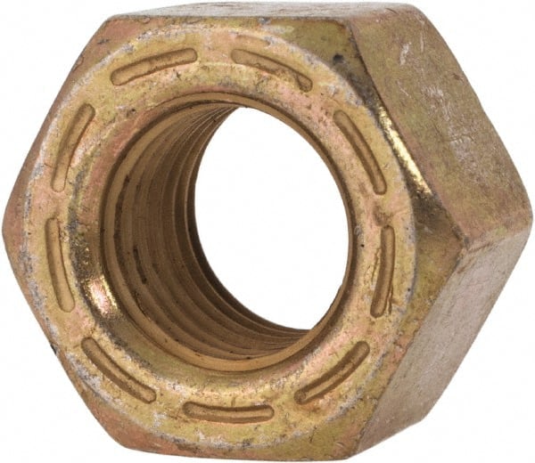Made in USA - 7/16-20 UNF Steel Right Hand Hex Nut - 11/16" Across Flats, 0.445" High, Zinc Yellow Dichromate Cad & Waxed Finish - Exact Tooling