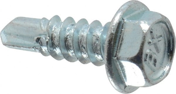 Buildex - #8, Hex Washer Head, Hex Drive, 1/2" Length Under Head, #2 Point, Self Drilling Screw - Steel, Zinc-Plated Finish - Exact Tooling