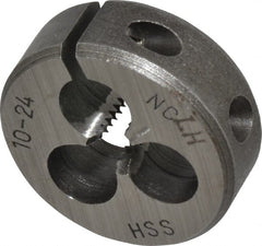 Interstate - #10-24 UNC Thread, 1" Outside Diam High Speed Steel Round Die - Left Hand Thread, Adjustable - Exact Tooling