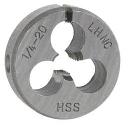 Interstate - 1/4-20 UNC Thread, 1" Outside Diam High Speed Steel Round Die - Left Hand Thread, Adjustable - Exact Tooling