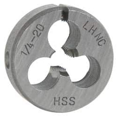Interstate - 1/4-20 UNC Thread, 1" Outside Diam High Speed Steel Round Die - Left Hand Thread, Adjustable - Exact Tooling