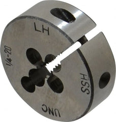 Interstate - 1/4-20 UNC Thread, 1-1/2" Outside Diam High Speed Steel Round Die - Left Hand Thread, Adjustable - Exact Tooling