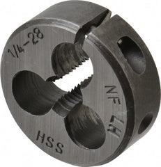 Interstate - 1/4-28 UNF Thread, 1" Outside Diam High Speed Steel Round Die - Left Hand Thread, Adjustable - Exact Tooling