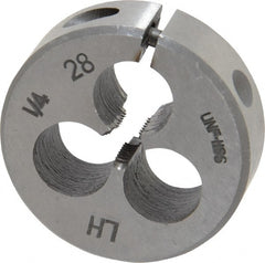 Interstate - 1/4-28 UNF Thread, 1-1/2" Outside Diam High Speed Steel Round Die - Left Hand Thread, Adjustable - Exact Tooling
