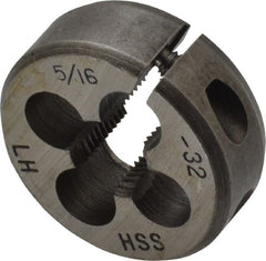 Interstate - 5/16-32 UNEF Thread, 1" Outside Diam High Speed Steel Round Die - Left Hand Thread, Adjustable - Exact Tooling