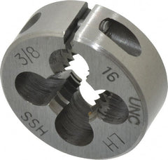 Interstate - 3/8-16 UNC Thread, 1" Outside Diam High Speed Steel Round Die - Left Hand Thread, Adjustable - Exact Tooling