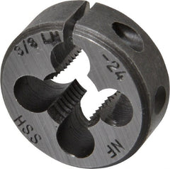 Interstate - 3/8-24 UNF Thread, 1" Outside Diam High Speed Steel Round Die - Left Hand Thread, Adjustable - Exact Tooling