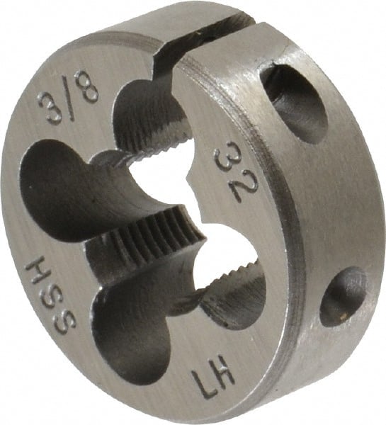 Interstate - 3/8-32 UNEF Thread, 1" Outside Diam High Speed Steel Round Die - Left Hand Thread, Adjustable - Exact Tooling