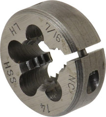 Interstate - 7/16-14 UNC Thread, 1" Outside Diam High Speed Steel Round Die - Left Hand Thread, Adjustable - Exact Tooling