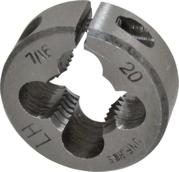 Interstate - 7/16-20 UNF Thread, 1" Outside Diam High Speed Steel Round Die - Left Hand Thread, Adjustable - Exact Tooling