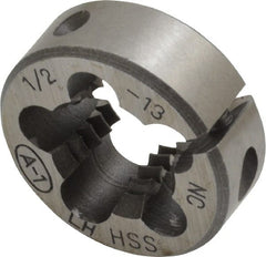 Interstate - 1/2-13 UNC Thread, 1" Outside Diam High Speed Steel Round Die - Left Hand Thread, Adjustable - Exact Tooling