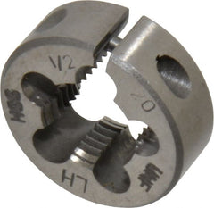 Interstate - 1/2-20 UNF Thread, 1" Outside Diam High Speed Steel Round Die - Left Hand Thread, Adjustable - Exact Tooling