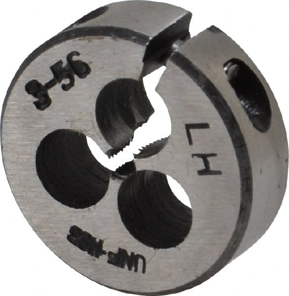 Interstate - #3-56 UNF Thread, 13/16" Outside Diam High Speed Steel Round Die - Left Hand Thread, Adjustable - Exact Tooling