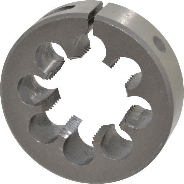 Interstate - 1-1/4 - 12 UNF Thread, 2-1/2" Outside Diam High Speed Steel Round Die - Left Hand Thread, Adjustable - Exact Tooling