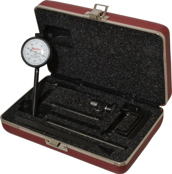 Starrett - 0.2 Inch Range, 0.001 Inch Dial Graduation, Horizontal Dial Test Indicator - 1-11/16 Inch White Dial, 0-100 Dial Reading - Exact Tooling