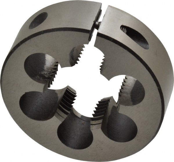 Interstate - 1-1/8 - 12 UNF Thread, 2-1/2" Outside Diam High Speed Steel Round Die - Left Hand Thread, Adjustable - Exact Tooling
