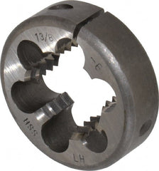 Interstate - 1-3/8 - 6 UNC Thread, 2-1/2" Outside Diam High Speed Steel Round Die - Left Hand Thread, Adjustable - Exact Tooling
